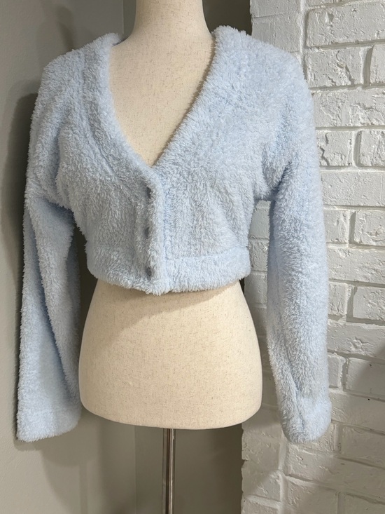 PINK Victoria's Secret Jackets & Blazers - Victoria’s Secret Cropped Plush Button-Front Jacket - Pale Blue